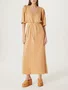 Vestido Feminino Midi Em Linho Com Amarração Hahl Hering Bege Escuro