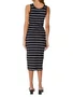 Vestido Midi Feminino Decote V Listrado 1000123823 Malwee Preto e Branco