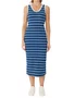 Vestido Midi Feminino Decote V Listrado 1000123823 Malwee Azul e Branco