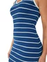 Vestido Midi Feminino Decote V Listrado 1000123823 Malwee Azul e Branco