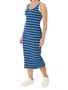 Vestido Midi Feminino Decote V Listrado 1000123823 Malwee Azul e Branco